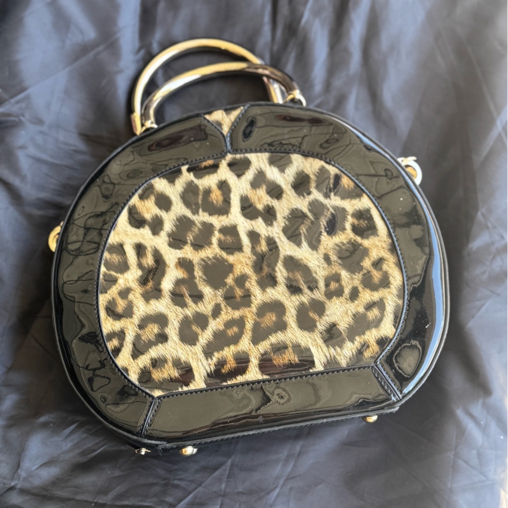Leopard Print Black Handbag
